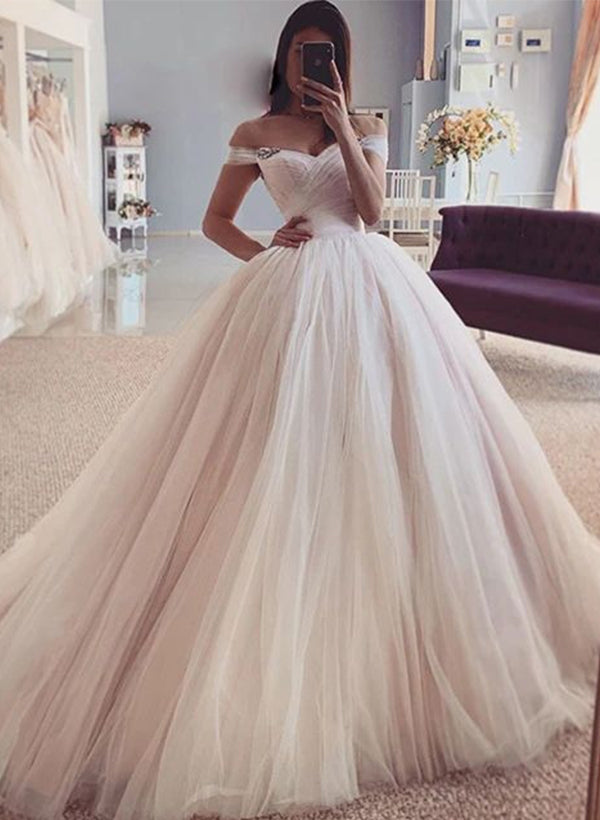 Charming Open Back Off-the-Shoulder Ball-Gown Wedding Dresses