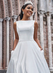 A-Line Back Hole Wedding Dresses With Pockets