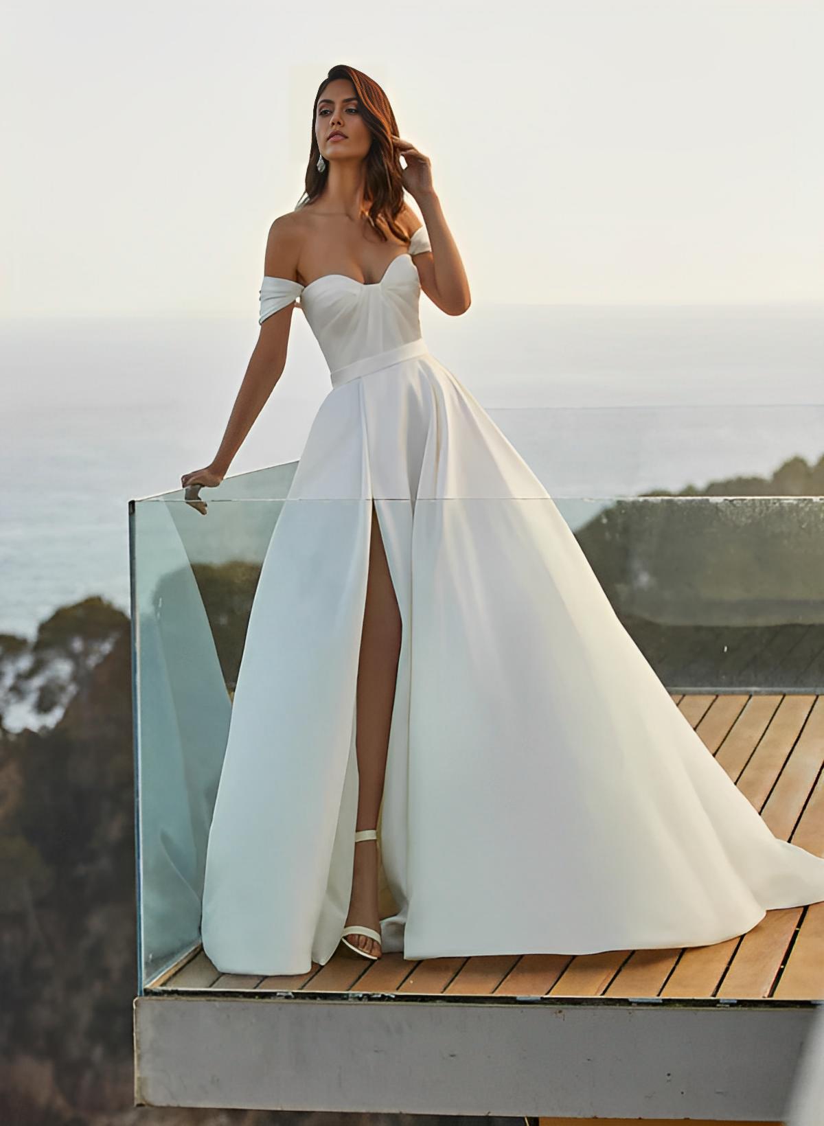 Sweetheart Sleeveless Satin Wedding Dress With Split Front