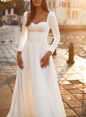 Elegant Satin Wedding Dresses with A-Line Sweetheart and Long Sleeves