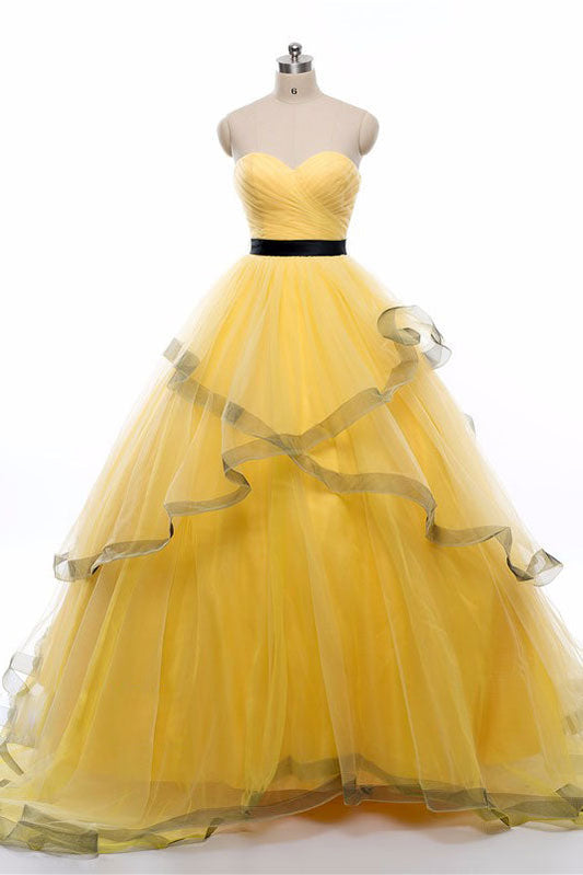 Yellow Sweetheart Tulle Long Prom Dress Yellow Evening Dress