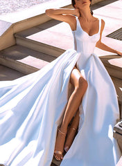 Sweetheart Satin Wedding Dress with High Split Front