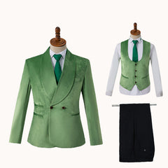 Vivian Modern Green Shawl Lapel Double Breasted Velvet Wedding Suit