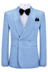 Vito Sky Blue Jacquard Double-Breasted Shawl Lapel Wedding Suit - New Arrival