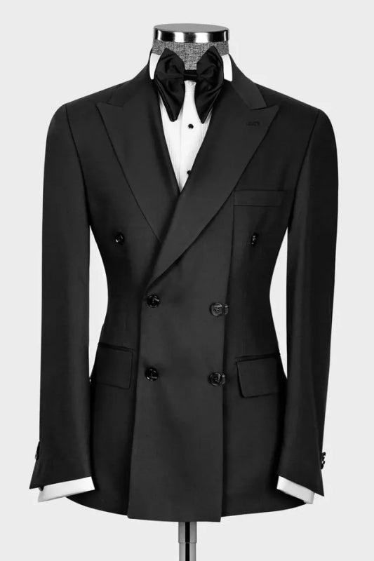 Adonis Stylish Black Peaked Lapel Double Breasted Prom Suit