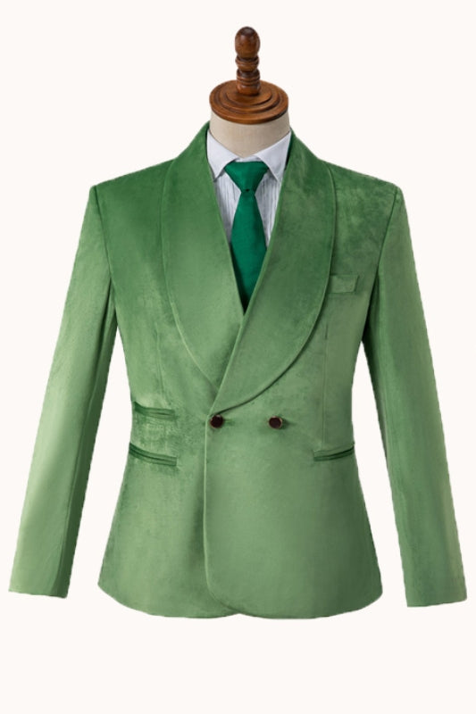 Vivian Modern Green Shawl Lapel Double Breasted Velvet Wedding Suit