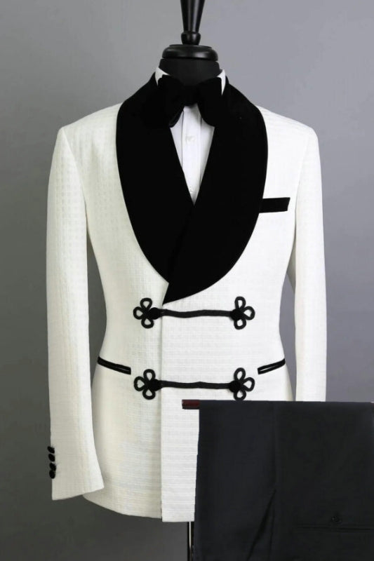 Abdul White Shawl Lapel 2-Piece Close Fitting Jacquard Wedding Suit