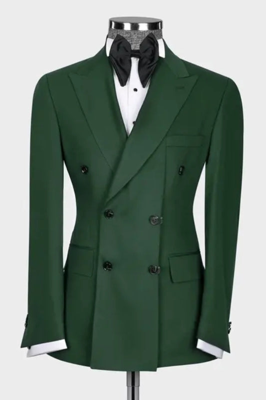 Ahern Dark Green Peaked Lapel Double Breasted Bespoke Prom Suit