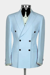 Adolph Light Blue Peaked Lapel Double Breasted Modern Prom Suit