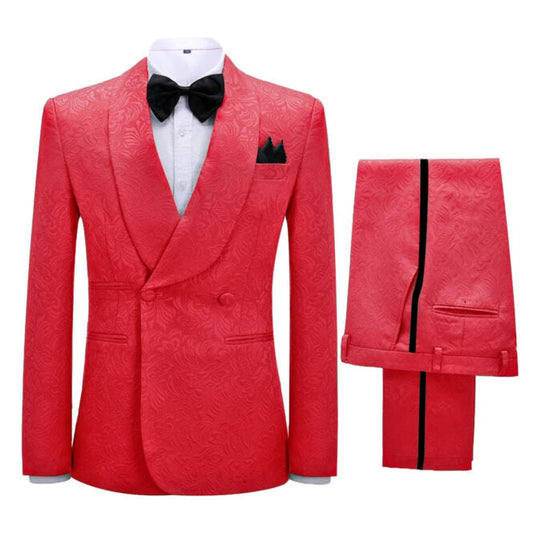 Uriah Red Jacquard Double-Breasted Shawl Lapel Wedding Suit