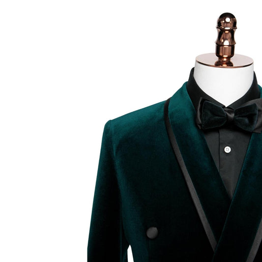 Antonio Bespoke Dark Green Shawl Lapel Double Breasted Velvet Wedding Suit