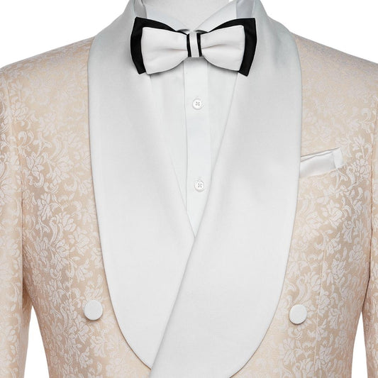 Armand Newest Champagne Shawl Lapel Double Breasted Jacquard Wedding Suit