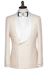 Armand Newest Champagne Shawl Lapel Double Breasted Jacquard Wedding Suit