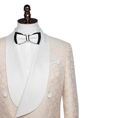 Armand Newest Champagne Shawl Lapel Double Breasted Jacquard Wedding Suit