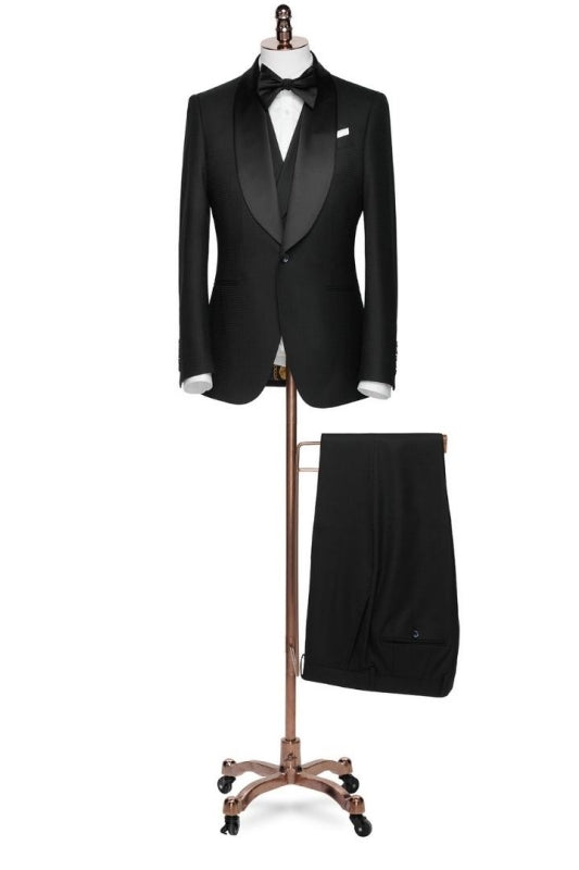 Aries Formal Black Shawl Lapel 3-Piece Wedding Suit