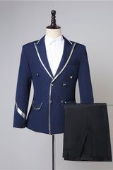 Alonzo Navy Blue Double Breasted Peaked Lapel New Arrival Prom Suit