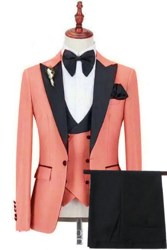 Tim Fancy Coral Peaked Lapel 3-Piece Prom Suit