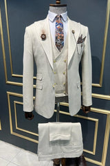 Baron Simple White Peaked Lapel 3-Piece Prom Suit