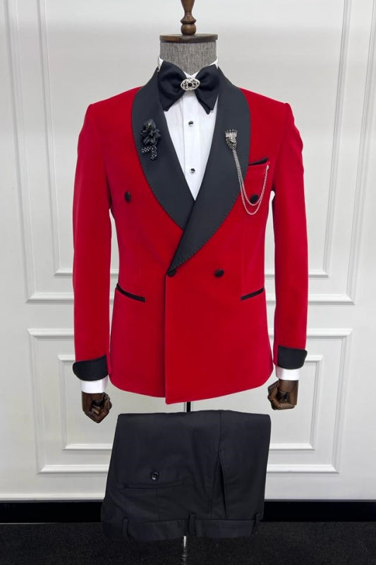 Barlow Simple Red Shawl Lapel Double Breasted Wedding Suit