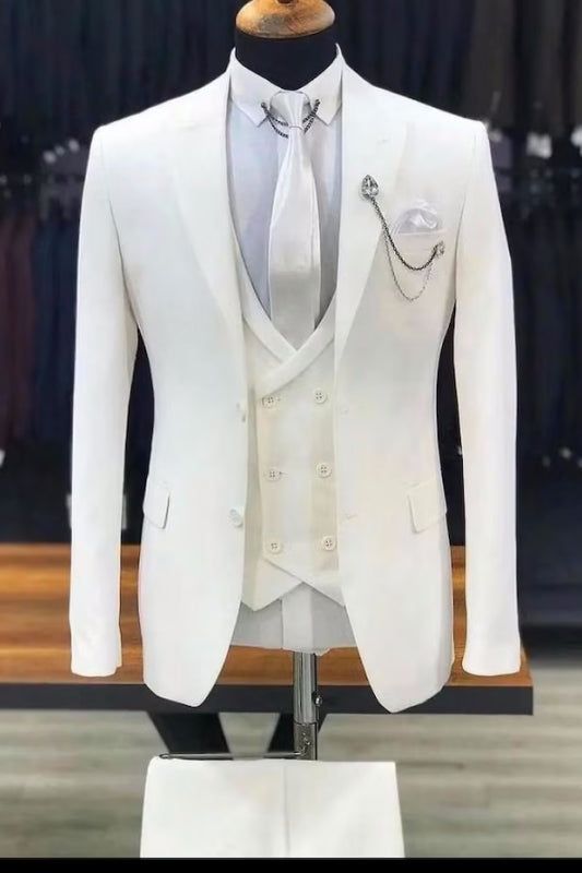 Ben Simple White Shawl Lapel 3-Piece Wedding Suit