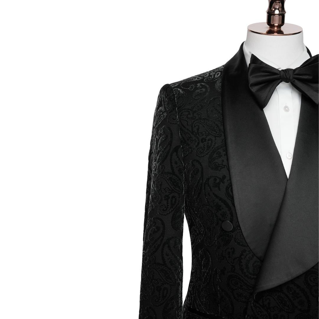 Arnold Formal Black Shawl Lapel Double Breasted Jacquard Wedding Suit