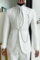 Bradley Fashion White Shawl Lapel 3-Piece Jacquard Wedding Suit