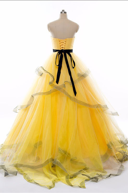 Yellow Sweetheart Tulle Long Prom Dress Yellow Evening Dress