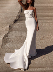 Strapless Trumpet Mermaid Elastic Satin Wedding Dresses With Court Train