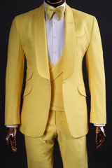 Clyde Light Yellow Shawl Lapel Three-Piece Wedding Suit