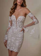 Sweetheart Long Sleeves Lace Wedding Dresses With Detachable Train