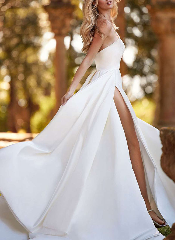 Satin Wedding Dresses With Split Front