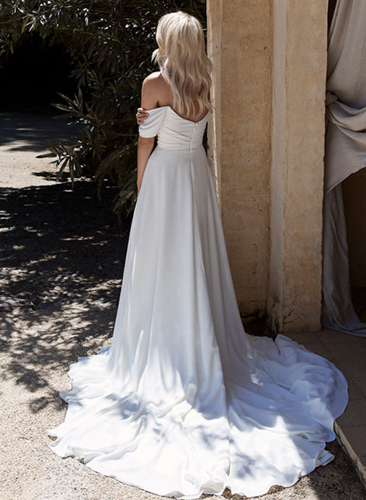 Off-The-Shoulder Sleeveless Chiffon Wedding Dresses