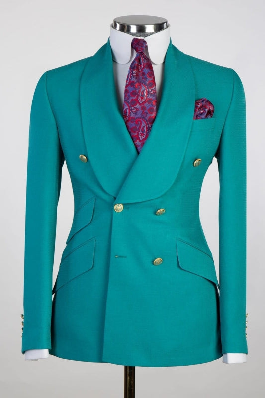 Antoine Newest Turquoise Shawl Lapel Double Breasted Wedding Suit