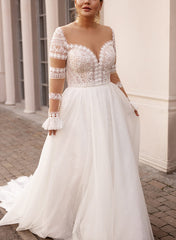 A-Line Sweetheart Long Sleeves Wedding Dresses for Plus Size