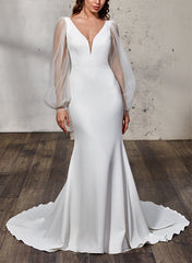 Elegant Trumpet Mermaid V-Neck Long Sleeves Wedding Gowns