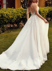 A-Line Organza Wedding Dresses with Lace Detail and Open Back