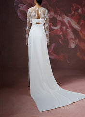 Illusion Neck Lace/Elastic Satin Wedding Dress