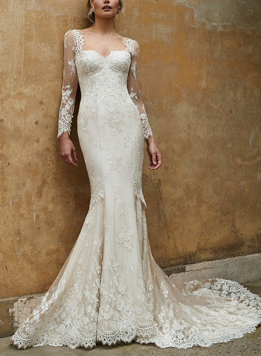 Sweetheart Long Sleeves Lace Wedding Dresses - Trumpet/Mermaid Style