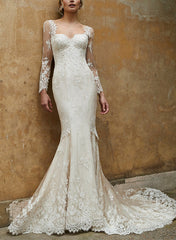 Sweetheart Long Sleeves Lace Wedding Dresses - Trumpet/Mermaid Style