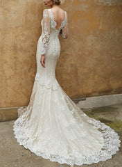 Sweetheart Long Sleeves Lace Wedding Dresses - Trumpet/Mermaid Style