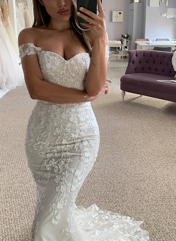 Off-The-Shoulder Sleeveless Lace Wedding Dresses for Trumpet/Mermaid