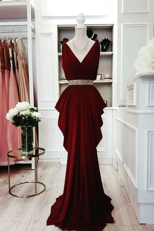 Simple Burgundy Chiffon Long Prom Dress Burgundy Evening Dress