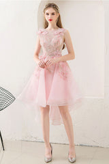 Pink Tulle Lace Short Prom Dress Pink Homecoming Dress