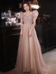 Flesh Pink Tulle Long Prom Dress Tulle Pink Evening Dress