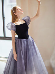 Simple Purple Tulle Long Prom Dress Purple Tulle Evening Dress