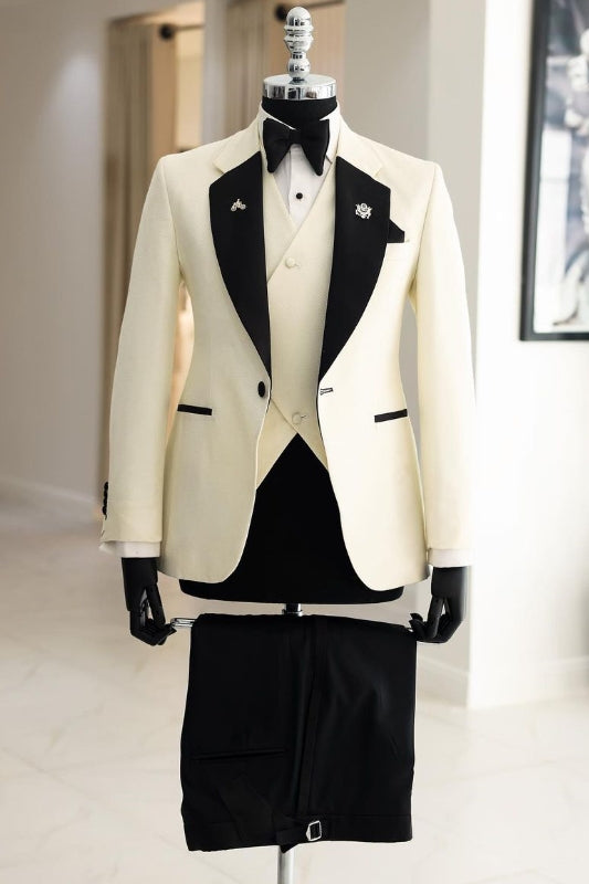 Barret Fancy White Notched Lapel 3-Piece Wedding Suit