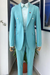 Adolph Modern Sky Blue Peaked Lapel 2-Piece Prom Suit