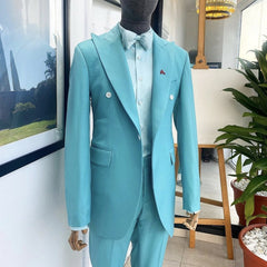 Adolph Modern Sky Blue Peaked Lapel 2-Piece Prom Suit