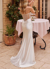 Strapless Sleeveless Satin Wedding Dresses With Split Front