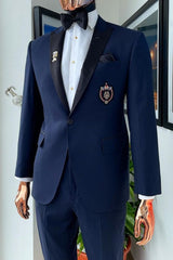 Alexandra Modern Navy Blue Peaked Lapel 2-Piece Prom Men Suit